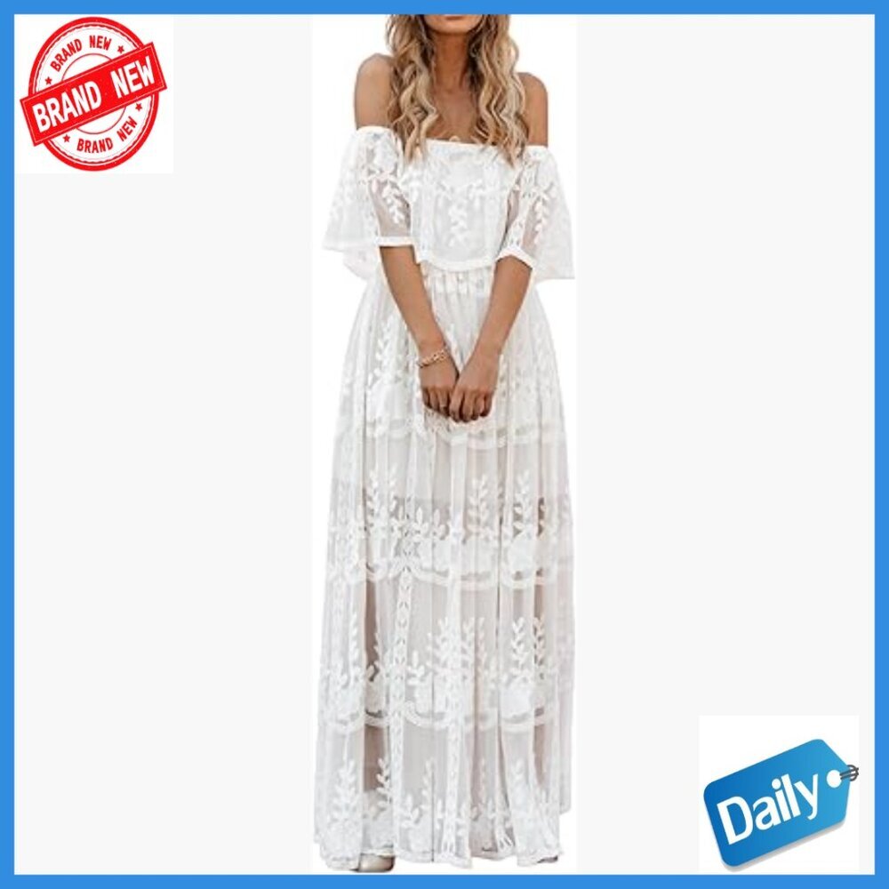 Off Shoulder Floral Lace Maxi Dress Formal Wedding Bridesmaid Maternity